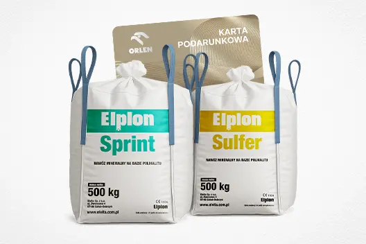 Dwa worki big bag nawozów Elplon Sulfer i Sprint oraz karta paliwowa ORLEN – zdjęcie do akcji promocyjnej